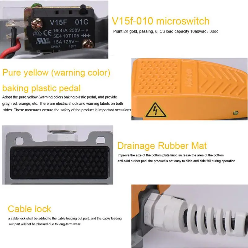 Non Slip Aluminum Alloy Electric 250V Industrial Power Waterproof With Cable Foot Pedal Switch Momentary Control Tool 10A | Обустройство