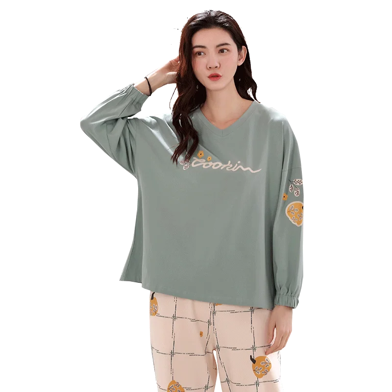 

High Quality 100% Cotton Women Pajamas Set Spring And Autumn Casual Sleepwear Female Lovely Printed Homewear