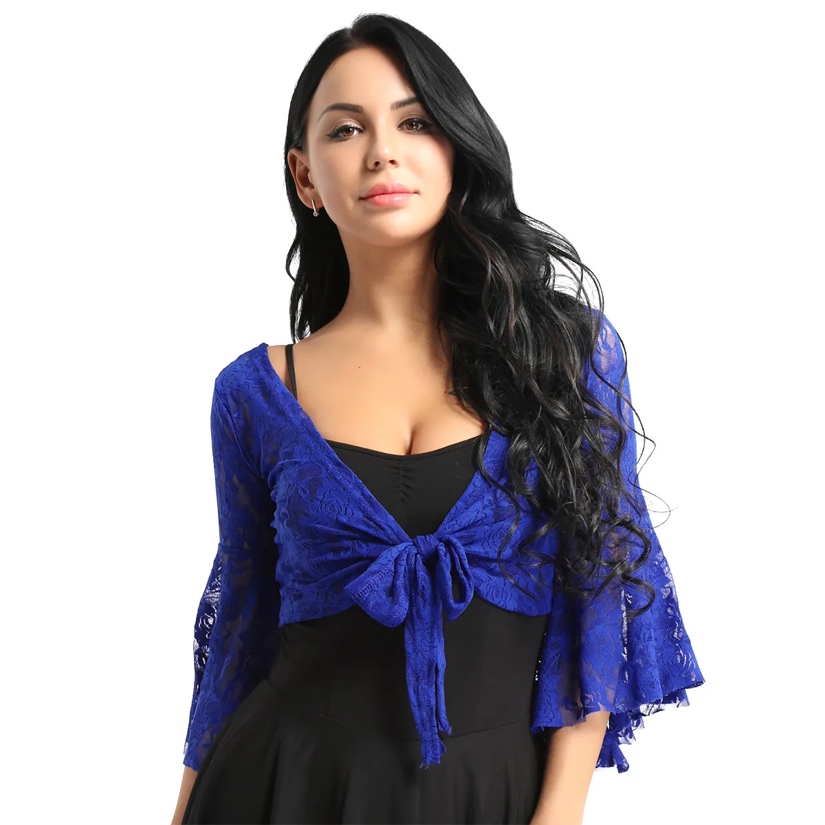 

Womens Long Flare Sleeve T-shirt Belly Dance Lace Sheer Top Shrug Bolero Fashion Cover Up Open Front Cardigan Wraps Performance