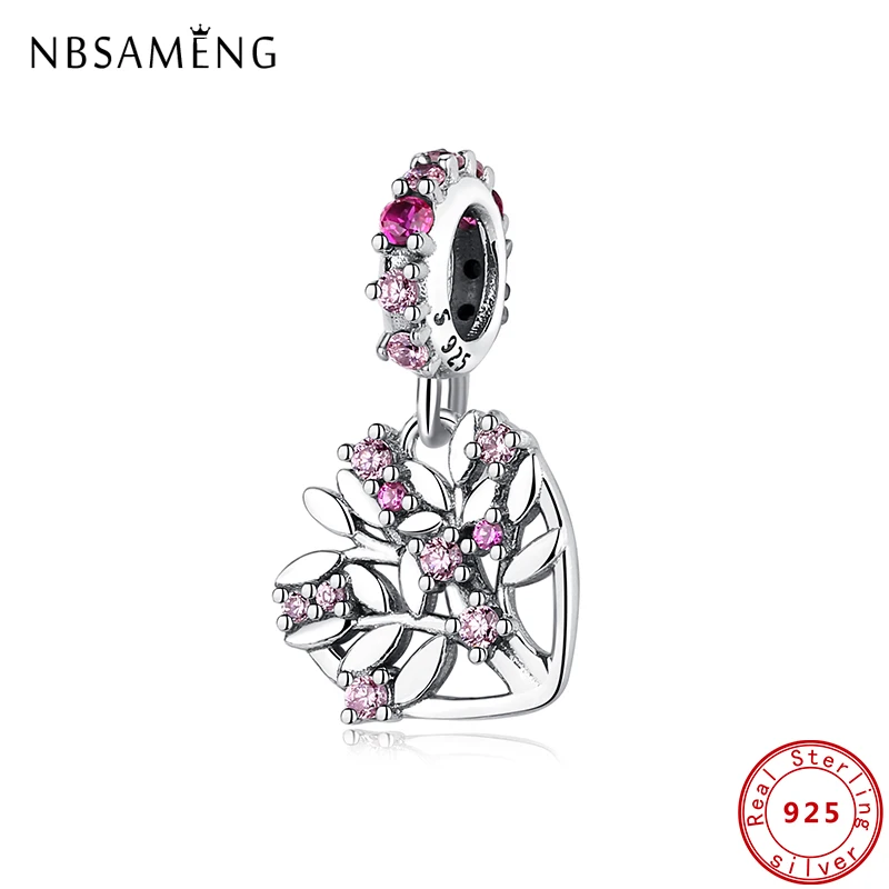 

100% Аутентичные 925 стерлингового серебра 2021 талисманы розовый подвеска в виде генеалогического дерева CZ подходят оригинальный браслеты дел...