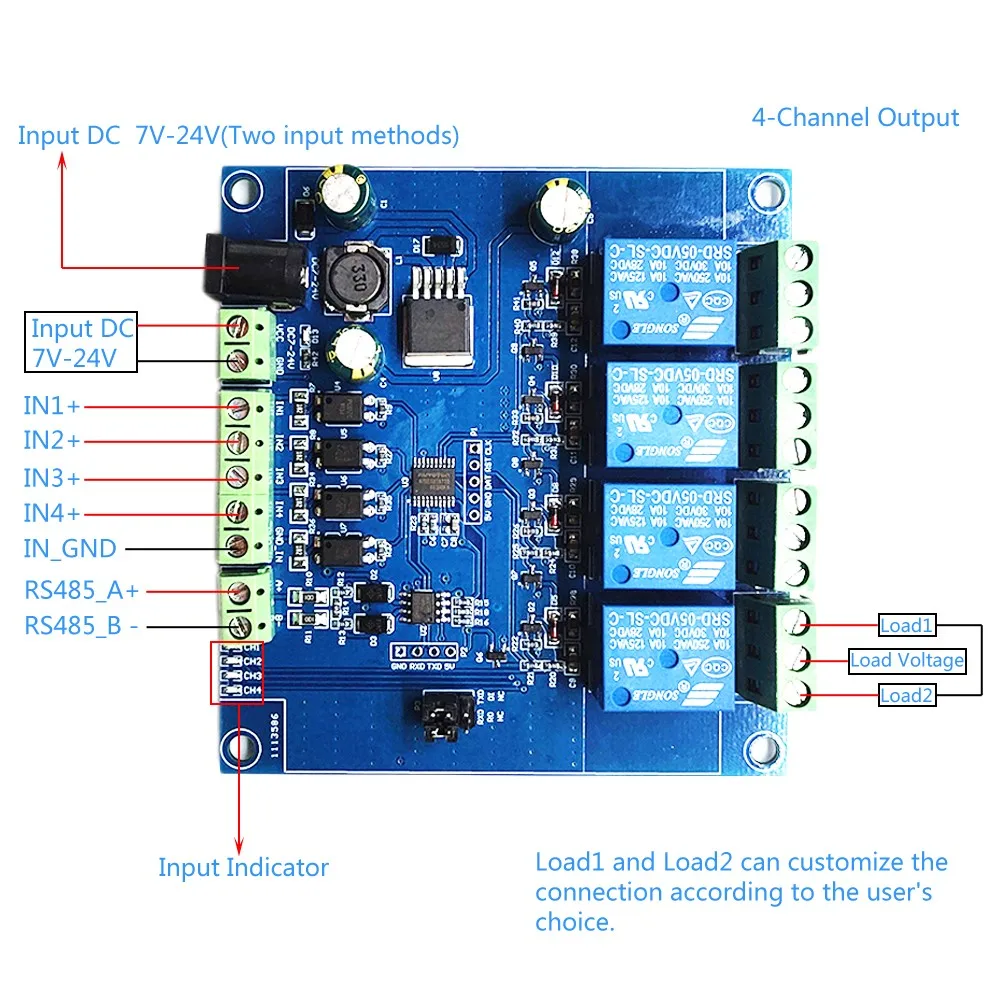 RS485 Modbus-RTU Relay Module Switch Controller for Arduino 12V 24V 1CH 2CH 3CH 4CH 6CH 8CH | Электронные компоненты и
