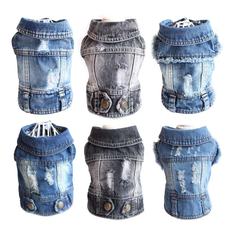 

Pet Dog Clothes For Small Dogs Jeans T-shirt for Dogs Hole Denim Vest Cool Costume Cowboy Yorkshire Pug Pitbull Ropa Para Perro