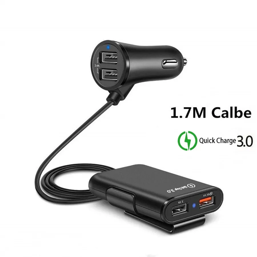 USB Автомобильное зарядное устройство Быстрая зарядка QC 3,0 4 порта быстрое автомобильное зарядное устройство для телефона 5.6ft удлинитель для iphone X Xiaomi автомобильное зарядное устройство
