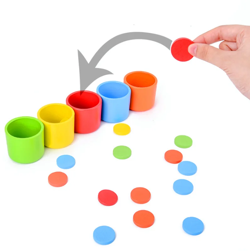 

Montessori Wooden Color Circular Plate Sorting Stacking Cup Toy Kit Montessori Rainbow Matching Game Educational Toy for Toddler
