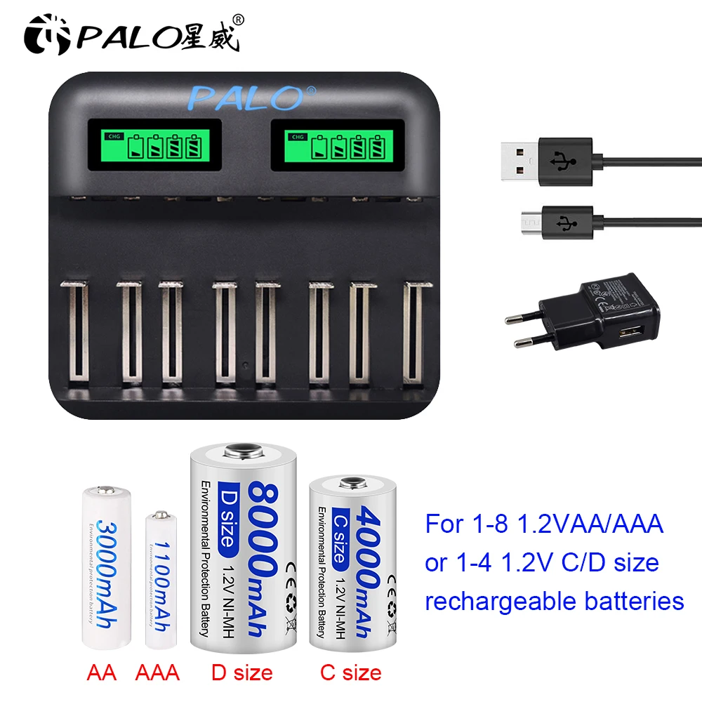 ЖК-дисплей Дисплей AA AAA C D 1 2 V Батарея Зарядное устройство умная