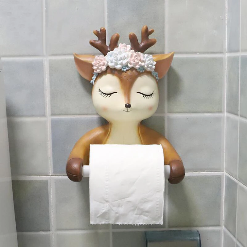 

Cute Animals Creative 3D Deer Resin Tissue Box Toilet Kitchen Tissue Holder Home Decor Fawn Wall Hanging Roll Paper Holder