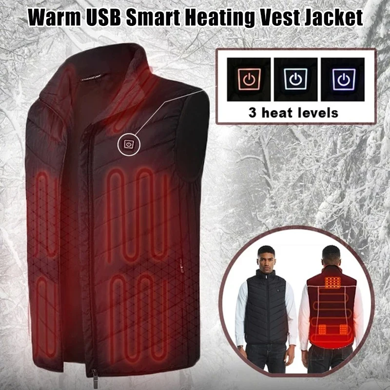 

Unisex Warming Heated Vest USB Charging Padded Jackets Smart Heating Hooded Vest Coat Skiing Snowboarding