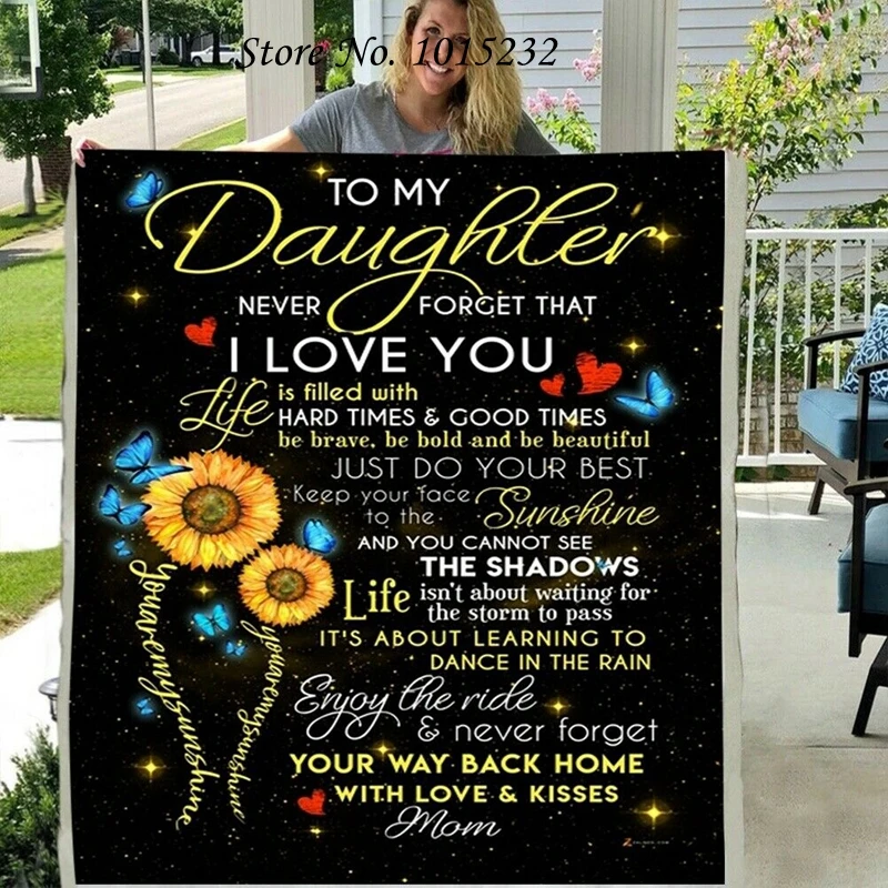 

Letter Blanket To My Daughter 3D Printed Fleece Blanket for Beds Thick Quilt Fashion Throw Blanket From Love Mom Gift W47