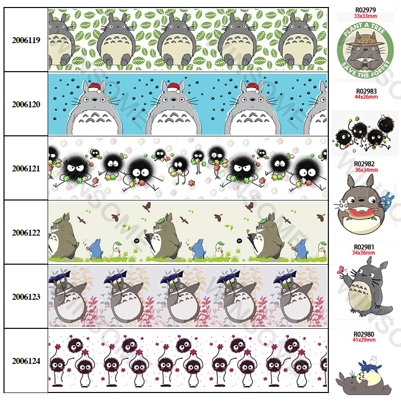 

Grosgrain/Satin Ribbon Totoro Printed 5 Yards 25mm/38mm/50mm/75mm for Hair Bow Party Decorations 2006119 200612