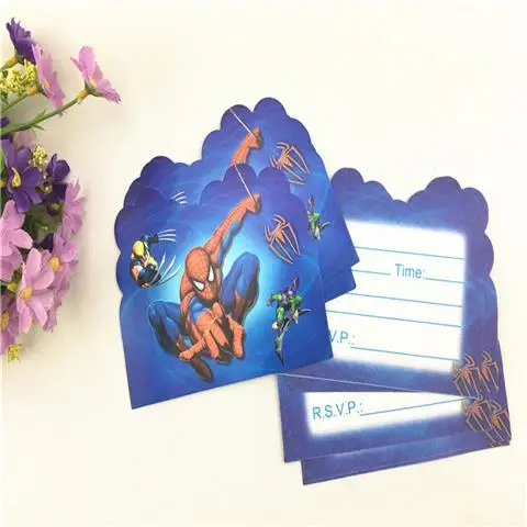 InvitationCard-10pcs "Человек-паук" 1st День рождения поставки праздничные украшения: воздушные шары пользу с принтом Человека-паука скатерть детский душ Декор посуда для маленьких мальчиков - Цвет: InvitationCard-10pcs