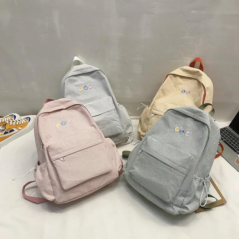 Рюкзак DCIMOR женский клетчатый с вышивкой школьный ранец для девочек-подростков