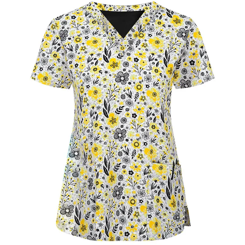 

Hot Sales uniformes clinicos mujer Nurse Uniform Women Short Sleeve Neck Tops Working Uniform Blouse Nurses Uniform Scrubs Top