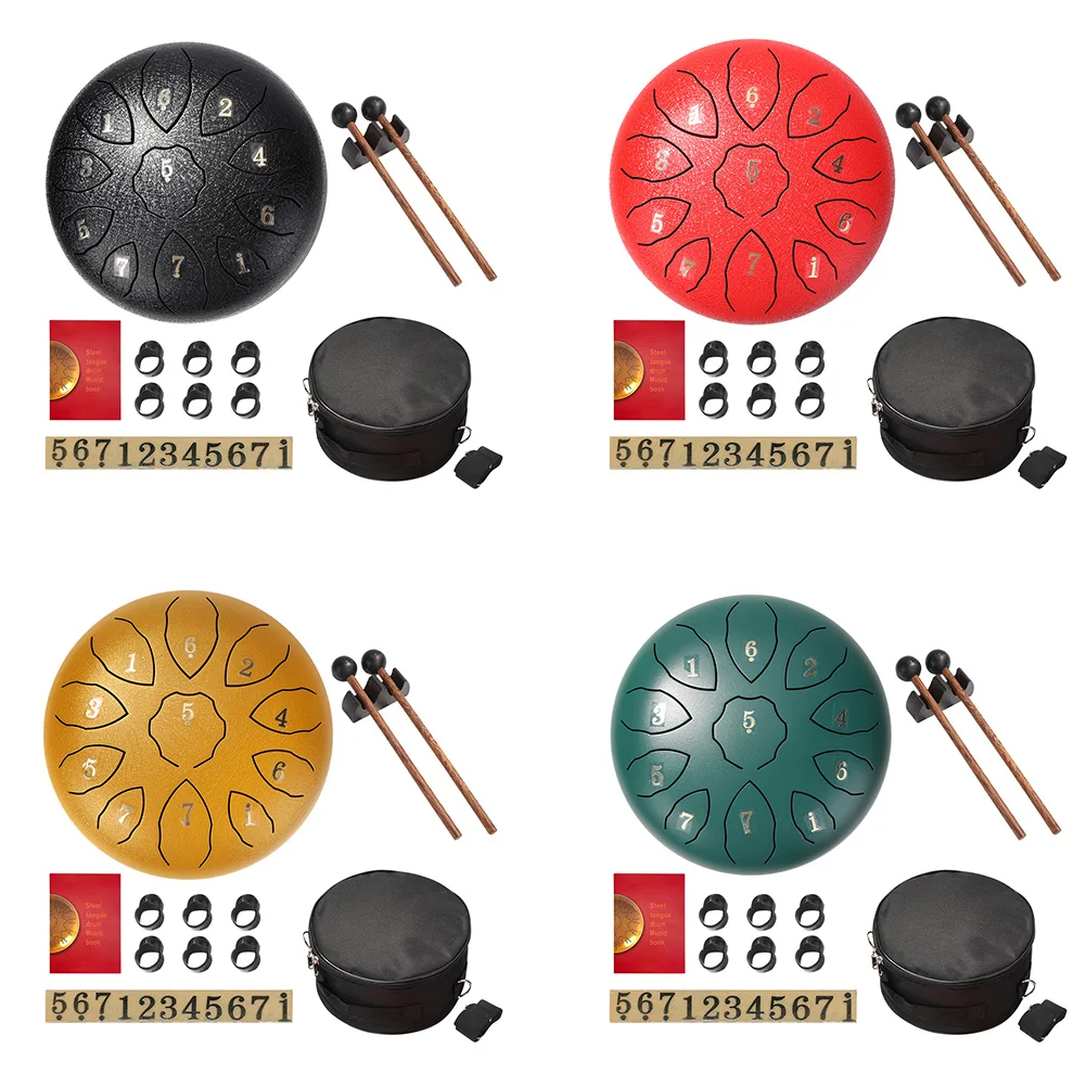 

8 Inch Tongue Drum 11 Tones Steel Hand Pan Drum with Drumsticks Music Book Audio Sticker Drum Bag Percussion Instruments