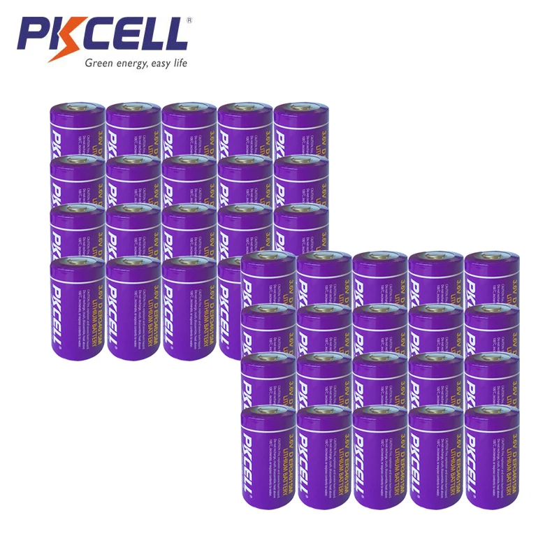 

Литиевые аккумуляторы PKCELL ER34615M, размер D, 3,6 В, 1400 мА · ч, 50 шт.