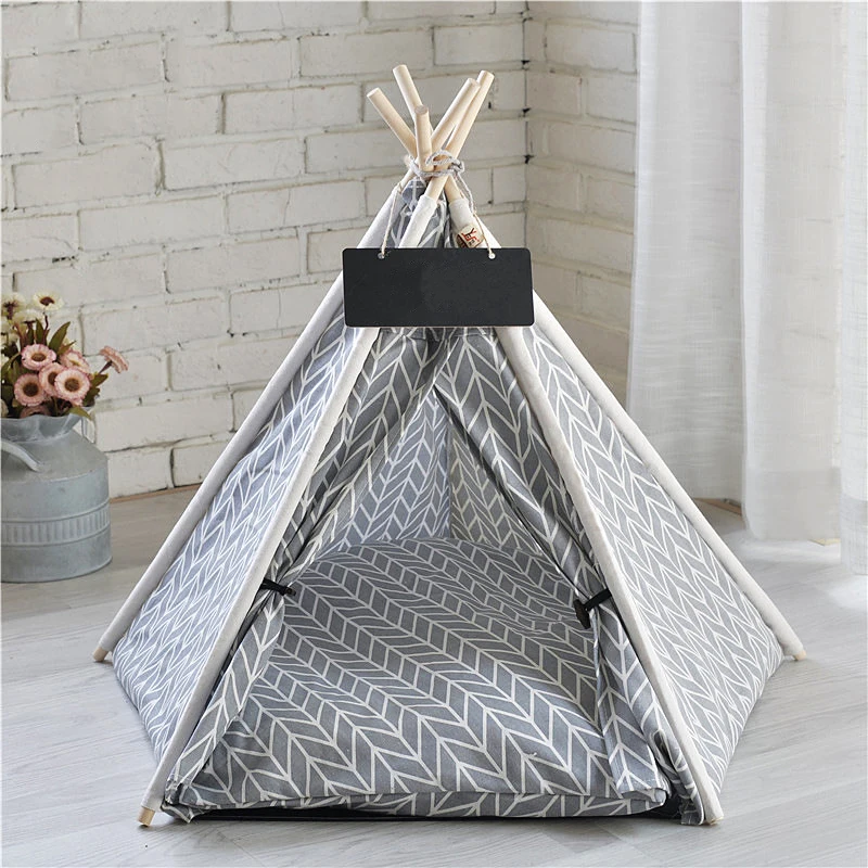 

Portable Pet Dog Tent Cat's House Kitten Washable Linen Teepee Puppy Cat Indoor Outdoor Dogs Kennels Cave with Mat