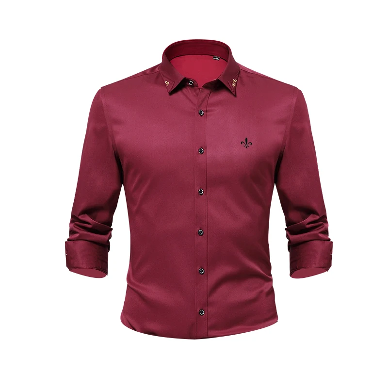 DCZ1701-RED Против морщин и нежелезной моды Blusa Camisa Social Masculina Dudalina с длинным рукавом Slim Fit рубашка мужская Цветочная одежда белая мужская - Цвет: DCZ1701-RED