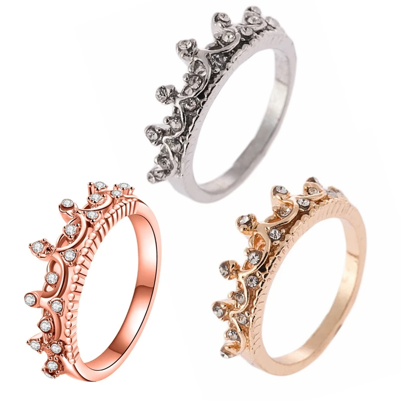 Fashion Silver Color Crystal Drill Hollow Crown Shaped Queen Temperament Rings For Women Party Wedding Ring Jewelry 2021