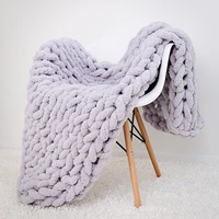colorful chenille chunky knitted blanket weaving blanket throw warm yarn soft blanket home decor fluffy blankets for beds