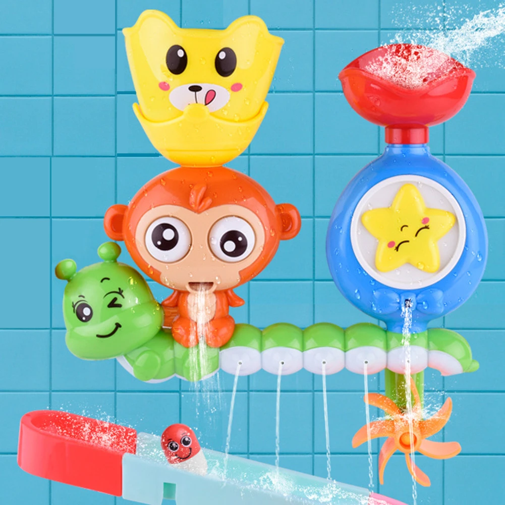 

2021 New Baby Cartoon Monkey Classic Shower Bath Toy Marble Race Run DIY Water Slide Waterfall Ball Tracks Suction Cup Tub Toy