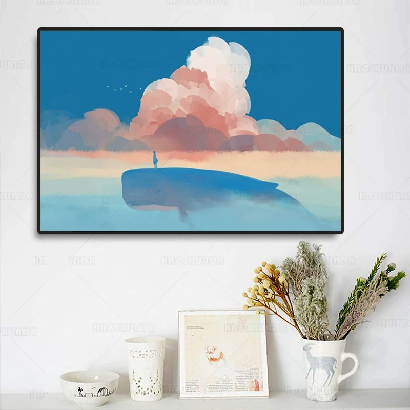 Скандинавская красивая картина с изображением морского Кита Настенная