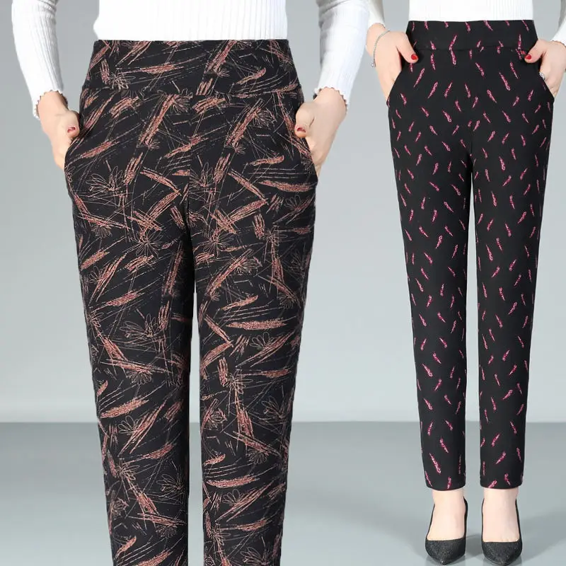 

Женские плотные теплые флисовые леггинсы среднего возраста, Осень-зима 2021, женские леггинсы с цветочным принтом, женские бархатные эластичные брюки D567