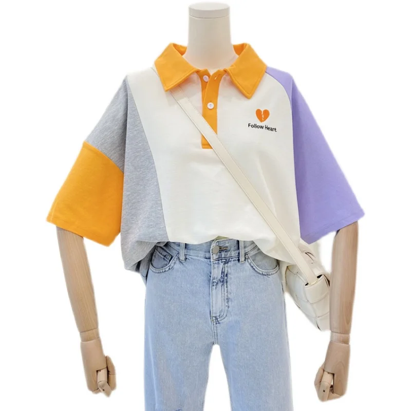 

Women's Short-Sleeved T-shirt 2021 New Spring and Summer Street Loose Multicolor Large Size Polo Shirt T-shirt Top Fashion