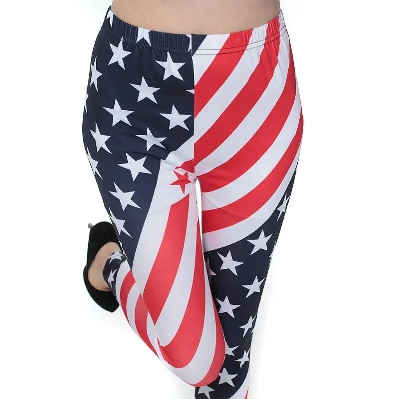 

Womens Mid Rise American Flag Yoga Ankle Leggings Patriotic Pants Contrast Color Star Stripes Stretchy Workout Fitness Tights