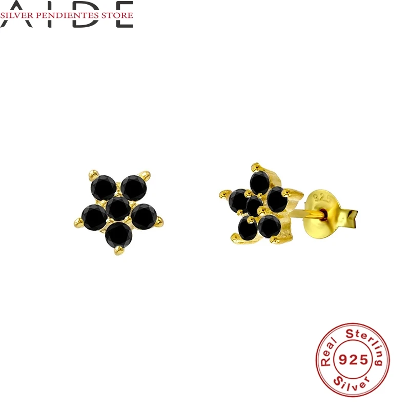 

AIDE 925 Sterling Silver Angel Eyes Stud Earrings Women Mini Lightning Pearl Long Chain Black Zircon Earrings Pendientes Plata