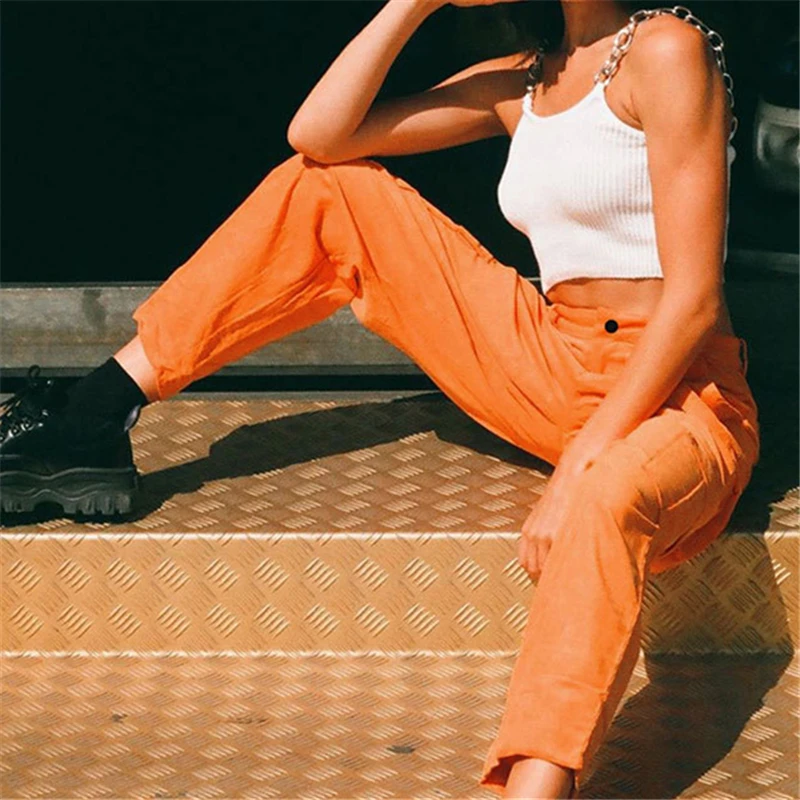 Брюки-карго женские с завышенной талией джоггеры модные прямые штаны в винтажном