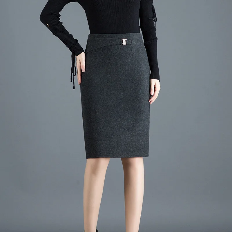 Шерстяная юбка стрейч с высокой талией в Корейском стиле для осени и зимы