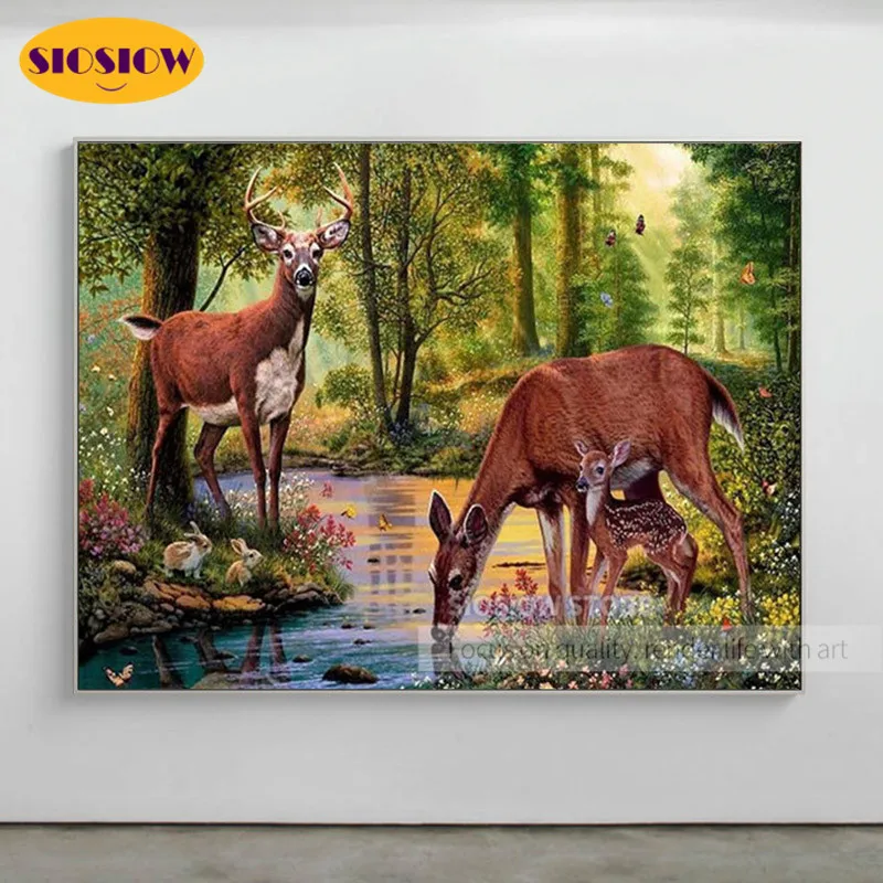 5D алмазная живопись сделай сам олень семейный лес пейзаж полная выкладка
