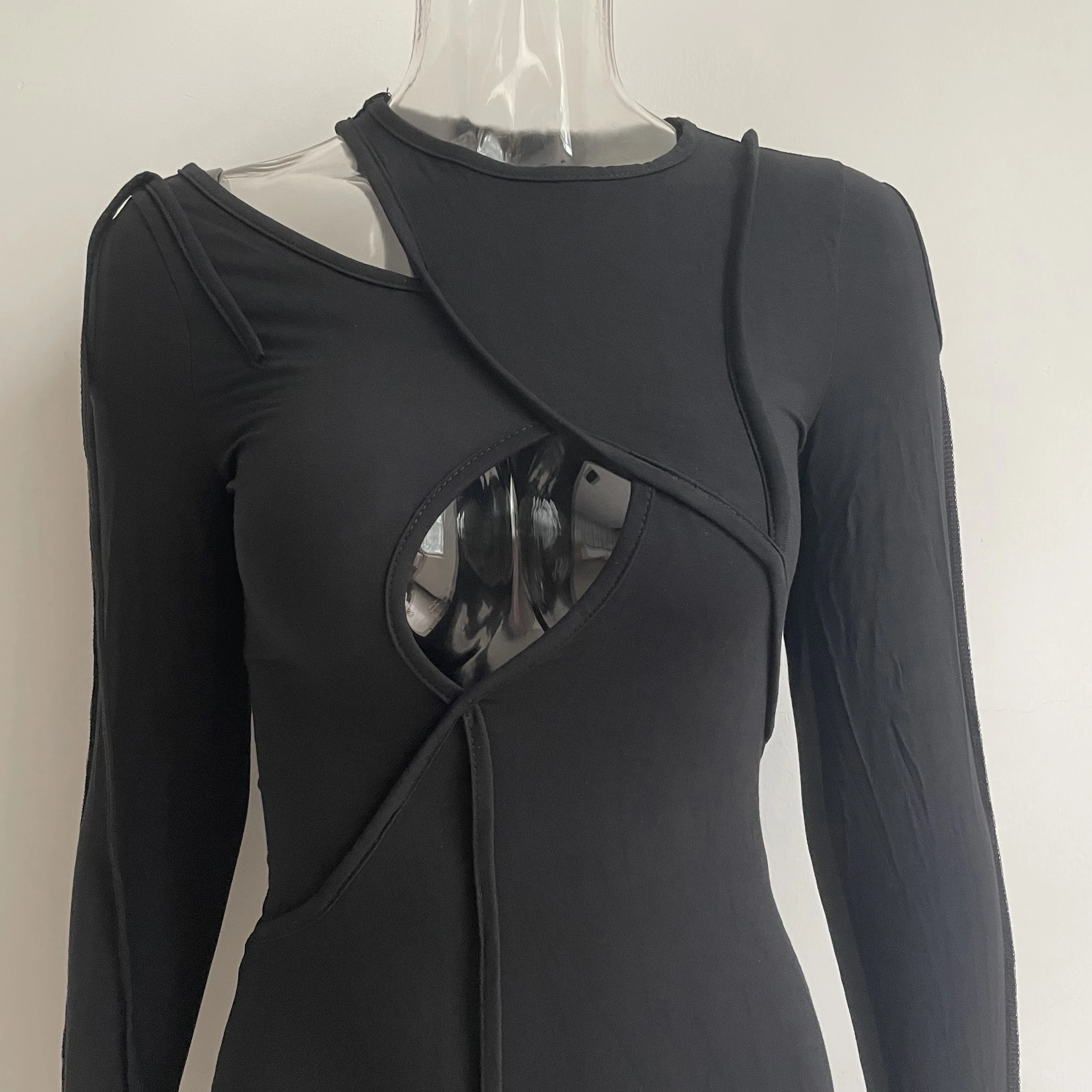 XLLAIS 2022 осеннее платье средней длины с длинным рукавом черное хлопковое вырезом