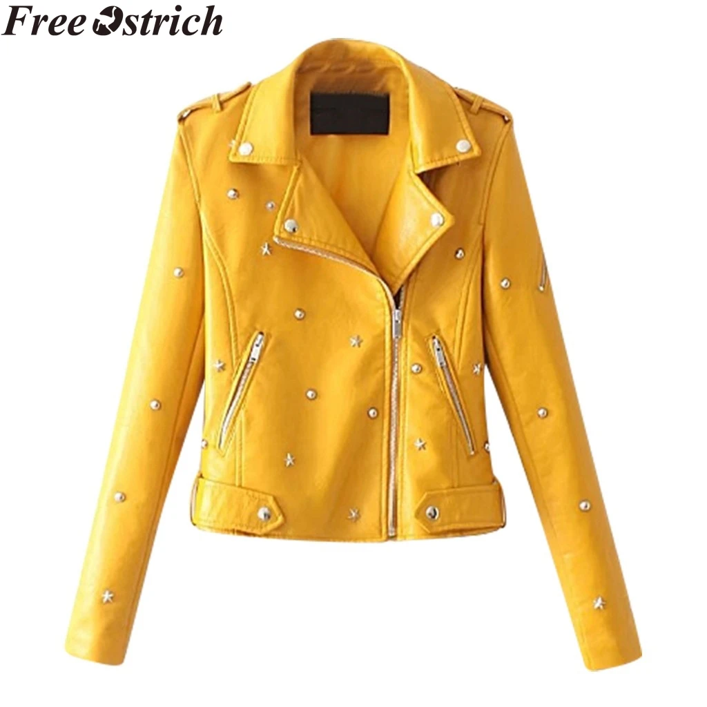 Женская кожаная мотоциклетная куртка с заклепками повседневная однотонная на