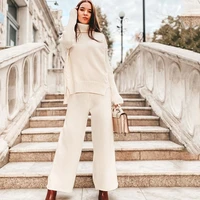 2021 new knitted suit korean turtleneck two piece set top and pants tracksuits womens 2 piece set warm winter women solid suit
