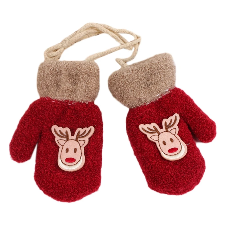 

Плюшевые теплые перчатки, зимние перчатки для малышей с оленем, мягкие Мультяшные перчатки с закрытыми пальцами, пушистые теплые перчатки, рождественские варежки