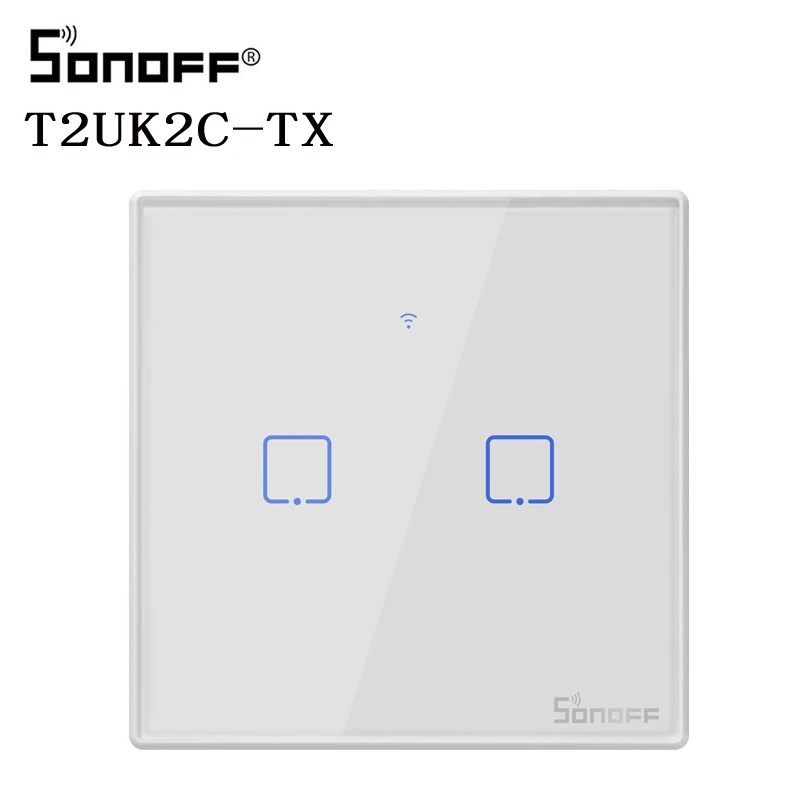 Интеллектуальный выключатель света SONOFF T2/T3 EU/UK TX 1/2/3 Gang Смарт Wi-Fi Сенсорный настенный выключатель света Умный дом 433 RF/Голосовое управление/приложение Управление - Цвет: T2 UK 2C