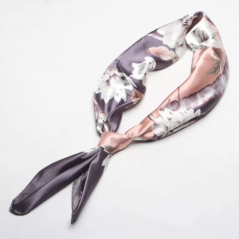 Шелковые шарфы женский платок с принтом атласный квадратный головной хиджаб для