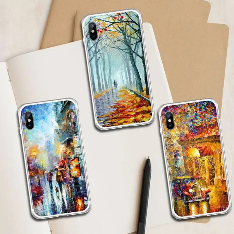 

Night Van Gogh Art Oil Paint Autumn Maple Phone Case Transparent for iPhone 6 7 8 11 12 s mini pro X XS XR MAX Plus