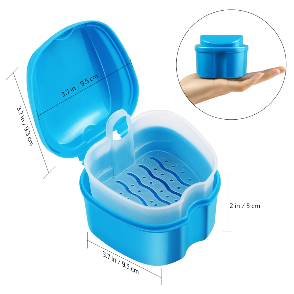 

Denture Bath Box Case Orthodontic Retainer False Teeth Storage Case Box with Strainer (Sky-blue)