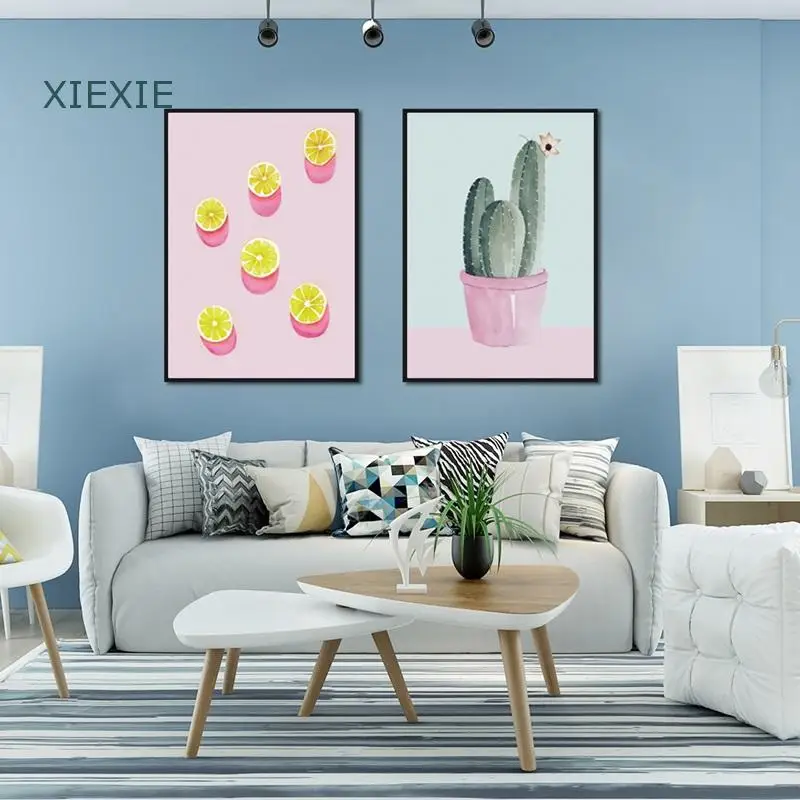 

Cartoon Ice Cream Lemon Cactus Canvas Painting Nordic Poster Beauty Life Modular Wall Art for Living Room Modern Home Decoration