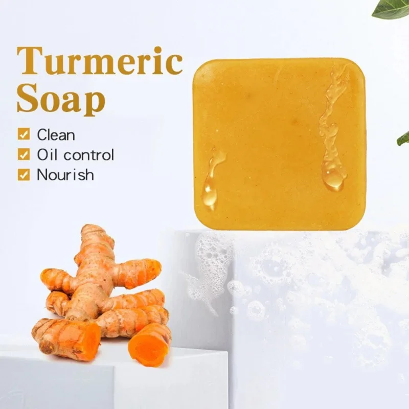 

Turmeric Soap Herbal Cleaning Nourishing Soap Oil-Control Whitening Acne Treatment Mite Removal Face Skin Care Soap 110g