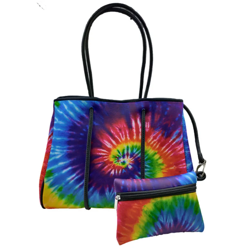 

Fashion Customized Large Capacity Waterproof Lightweight Ladies Handbag Small Wallet Tie Dye Rubber Weekend Bag