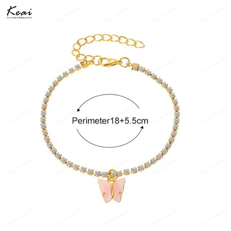 

INS Fashion Butterfly Rhinestone Anklets Woman Boho Style Bracelet On The Leg Summer Beach Foot Chain Barefoot Chain Accessories