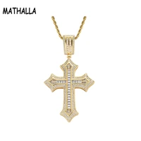 mathalla full cz cross cross pendant hiphop ice out cubic zircon gold silver necklace mens accessories hip hop jewelry