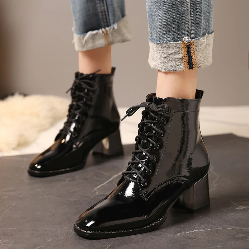 

classic boots autumn winter motorcycle boots women british style ankle boots gothic punk high heel ankle boots women shoes black