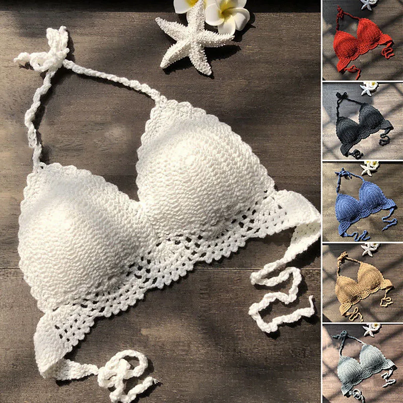 

Crop Top Sexy Women Summer Backless het Top Knit Beach Knitting Halter Cami Tank Crop Top