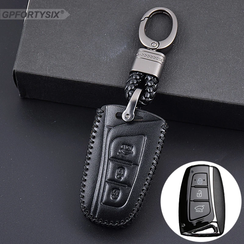 For Hyundai Santa Fe 2013 Car Styling Auto Key Cover Genuine Leather Remote Case Grand 2015 Accessories | Автомобили и мотоциклы