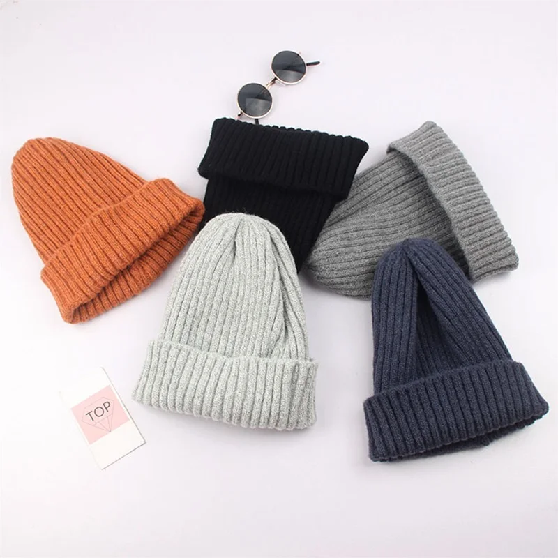 

2018 Fashion thick Twist Thread Knitted Hat Children Female Artificial Winter Hats Caps Girl Women thread Knit Beanies
