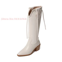 fringe high heel boots below the knee women pointed toe high thin heels shoes chic solid long boots casual british style winter