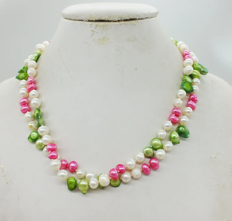 Наконец 18 шт смешанных цветов 2 нити ожерелье из натурального пресноводного